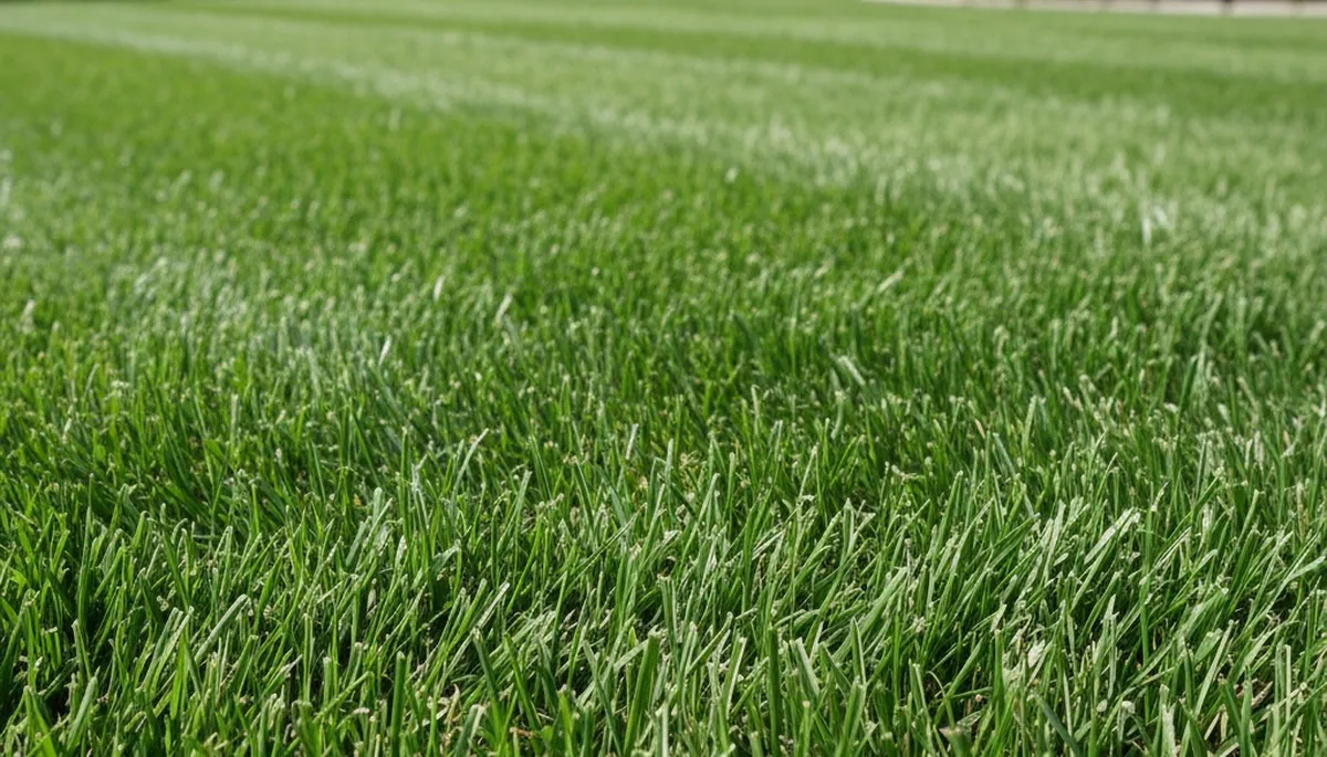 Close-up of freshly cut green grass showing precision lawn mowing detail by landscapers in Omaha, NE