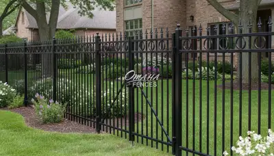Black ornamental metal fence installation by Chop Chop Landscaping in Omaha, NE
