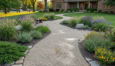 Pea gravel garden pathway installation in Omaha, NE by Chop Chop Landscaping for natural outdoor design