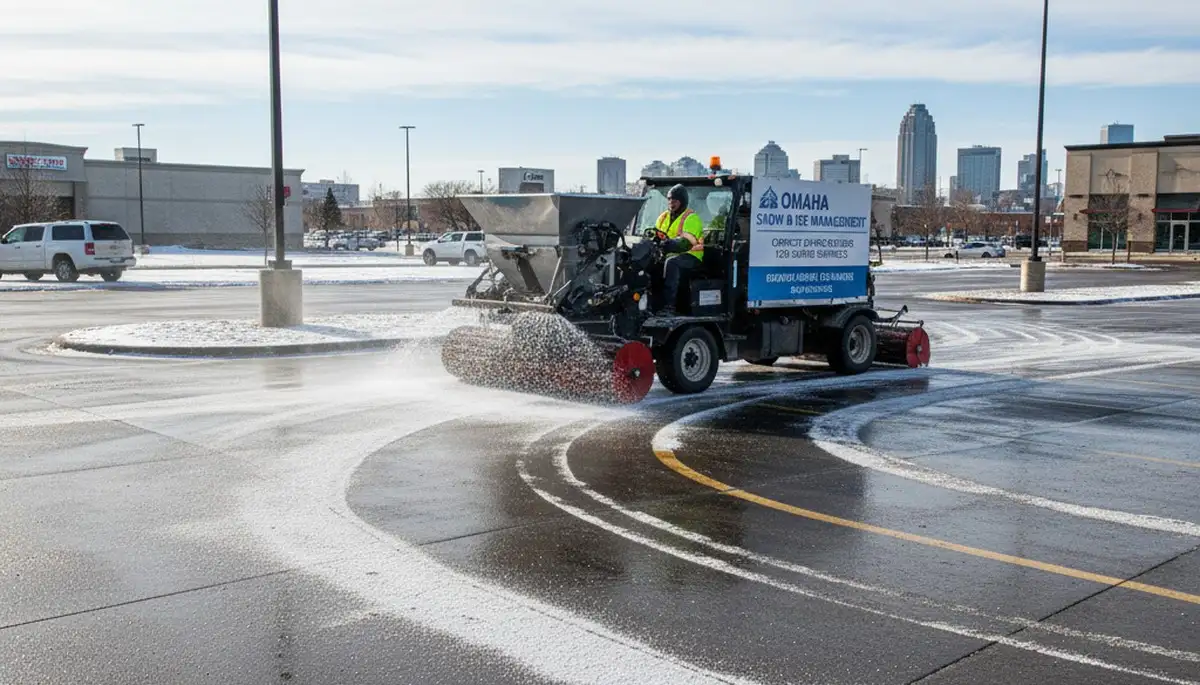 Professional de-icing and salt application for snow removal in Omaha, NE by Chop Chop Landscaping