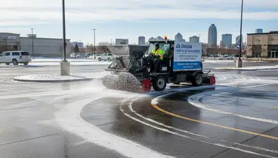 Professional de-icing and salt application for snow removal in Omaha, NE by Chop Chop Landscaping