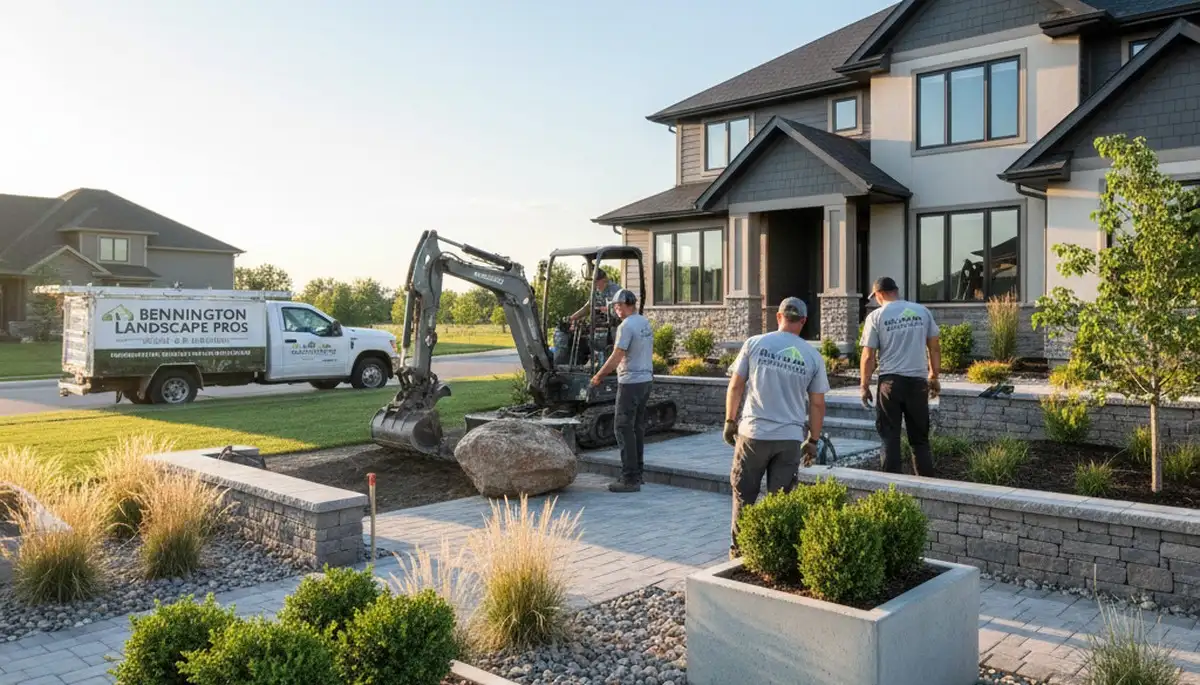 Landscaping crew serving Omaha, NE with professional lawn and landscape maintenance services