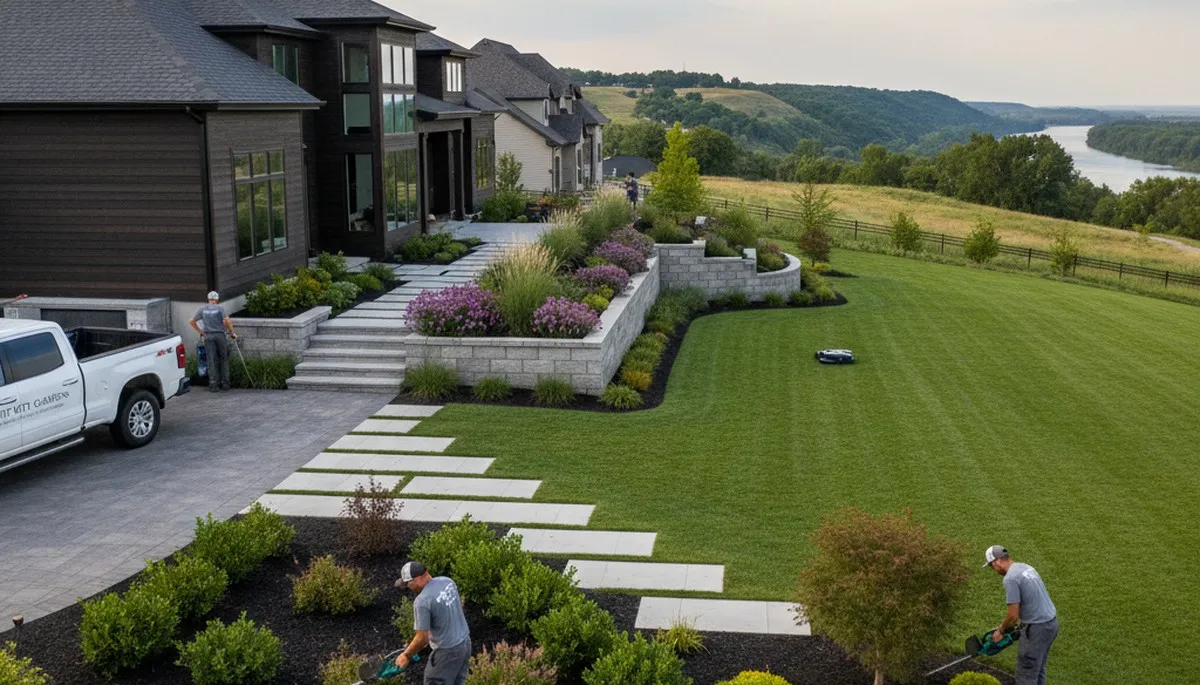 Professional Omaha, NE landscaping team providing residential lawn care and landscape maintenance
