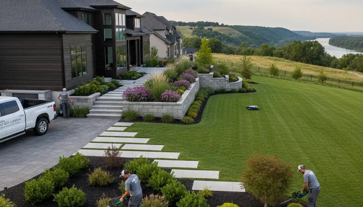 Professional Omaha, NE landscaping team providing residential lawn care and landscape maintenance