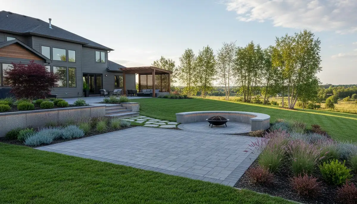 Landscaping crew providing lawn care and yard maintenance in Omaha, NE