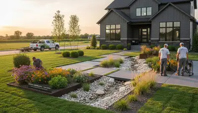 Landscaping crew serving Omaha, NE with professional lawn and yard maintenance services