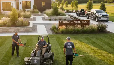 Landscaping crew providing lawn care and landscape services in Omaha, NE