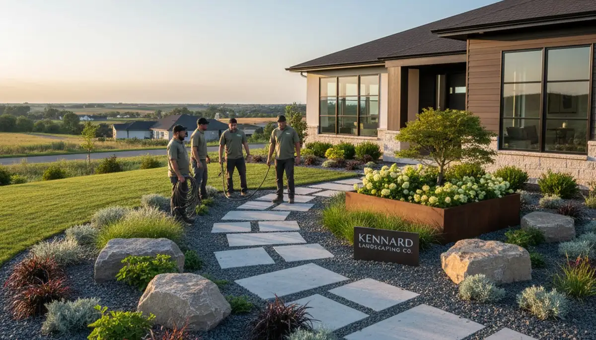 Landscaping crew in Omaha, NE providing professional yard maintenance and outdoor care