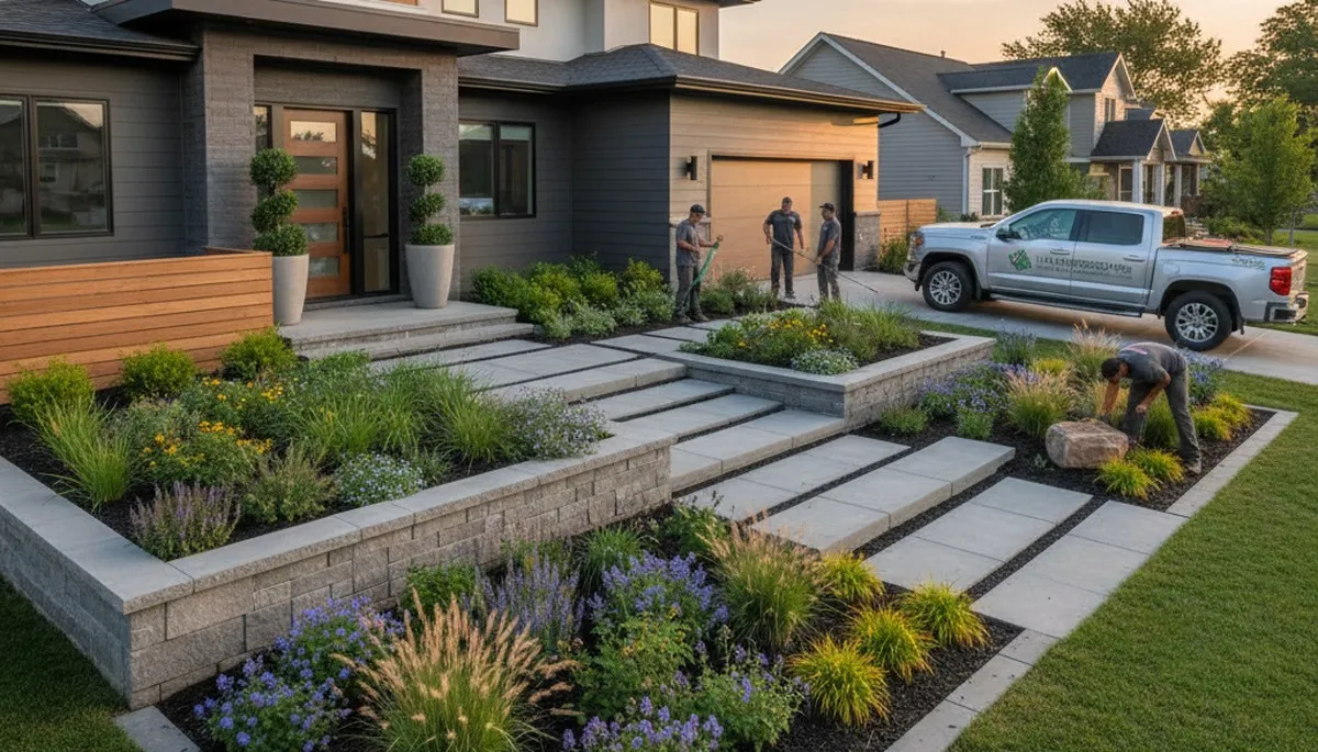 Landscaping crew providing lawn care services in Omaha, NE