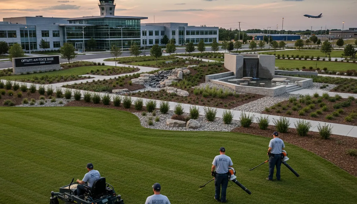 Landscaping crew providing lawn and yard care in Omaha, NE