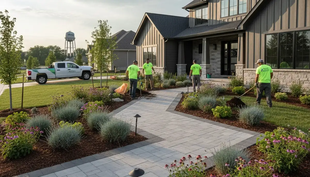 Landscaping team serving Omaha, NE with professional lawn care and outdoor property maintenance
