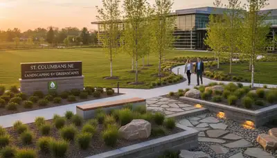 Landscaping crew providing yard maintenance services in Omaha, NE