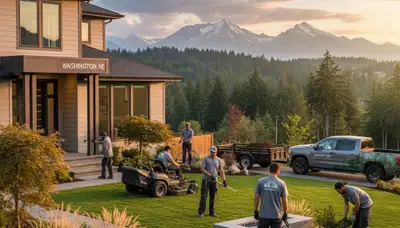 Landscaping crew providing professional lawn care services in Omaha, NE