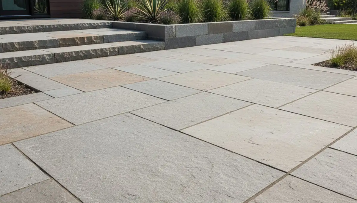 Modern large stone paver installation by Chop Chop Landscaping in Omaha, NE