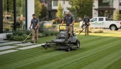 Professional lawn mowing service on a lush green lawn in Omaha, NE by Chop Chop Landscaping