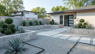 Modern minimalist pea gravel landscape design in Omaha, NE by Chop Chop Landscaping