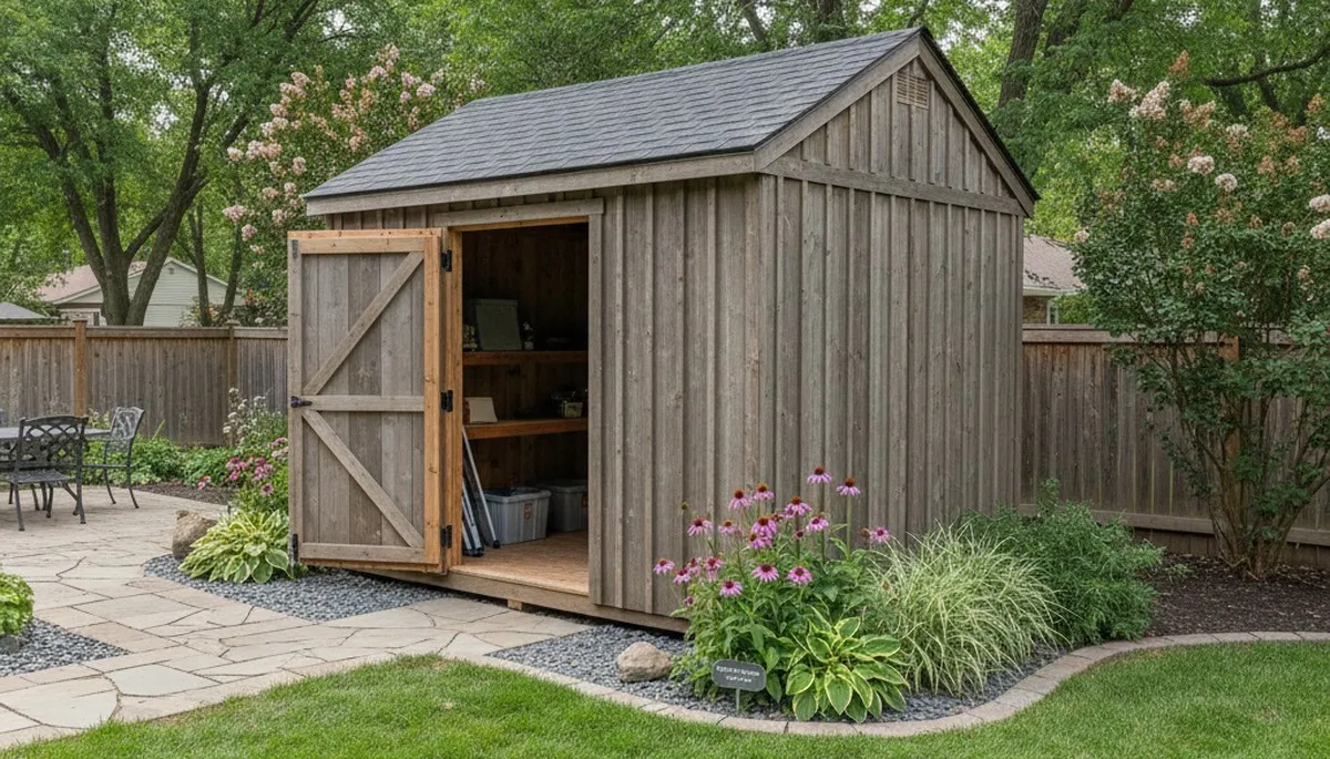 New backyard shed installation with solid foundation by Chop Chop Landscaping in Omaha, NE
