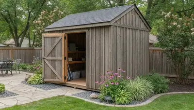 New backyard shed installation with solid foundation by Chop Chop Landscaping in Omaha, NE