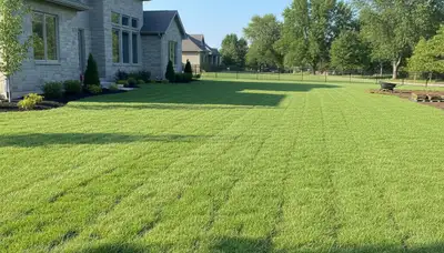 Freshly installed vibrant green sod lawn by professional landscapers in Omaha, NE